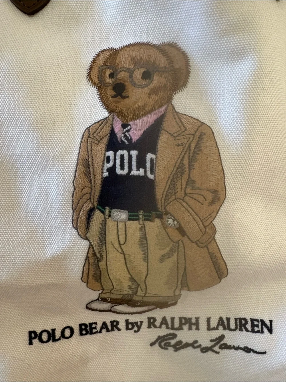 Ralph Lauren Polo Bear White Canvas Tote Bag